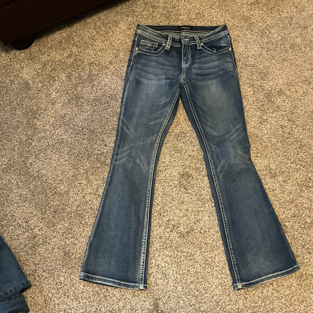 Blue Flare Wide Leg Jeans with Subtle Fading